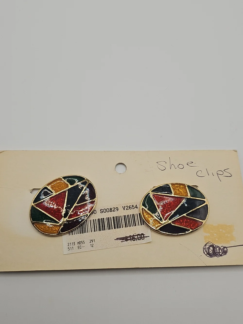 Musi Vintage Geometric Mosaic Shoe Clips Womens OS Multi Color Enamel Jewelry
